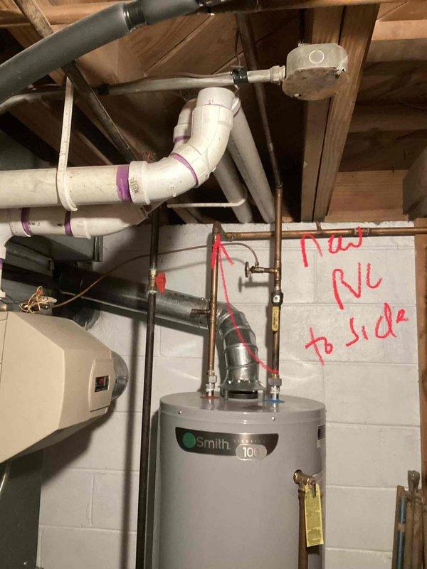 Performed diagnostic assessment on 2005 furnace with failed gas valve. Inspection revealed cracked reservoir that has been leaking water since installation (21 years). Unit turns over but produces no heat despite functioning thermostat. Documented existing system configuration including Lennox furnace and Smith water heater Model 100 for replacement quote.