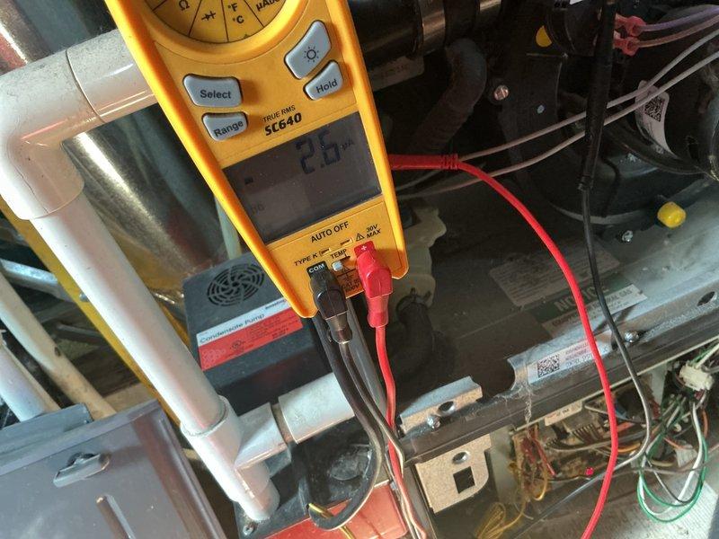 Diagnosed no-heat call following new thermostat installation. Performed voltage testing with multimeter on 12-year-old furnace, confirming improper thermostat wiring configuration. Corrected C-wire connection and verified proper system operation with heat cycle test.
