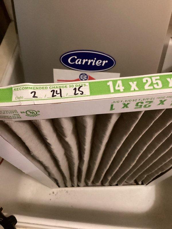 Responded to a no-heat call after power outage caused furnace to stop functioning. Performed system diagnostic and reset sequence to restore normal operation. Replaced heavily soiled 14x25x1 air filter with new one to ensure proper airflow and system efficiency.