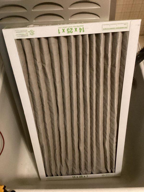 Responded to a no-heat call after power outage caused furnace to stop functioning. Performed system diagnostic and reset sequence to restore normal operation. Replaced heavily soiled 14x25x1 air filter with new one to ensure proper airflow and system efficiency.