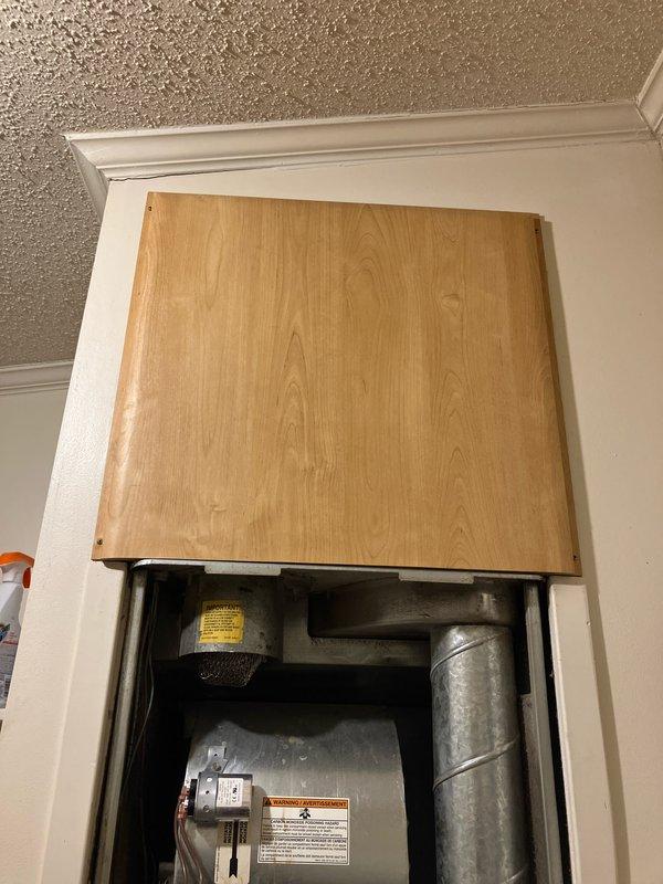 Conducted a full system evaluation of existing HVAC equipment per customer's request for replacement quote. Current furnace and AC units are operational with no immediate issues noted. Inspected thermostat (Emerson digital model, set at 77°F) and examined interior air handler installation with accessible panel configuration. Equipment is functioning properly; customer seeking proactive replacement options rather than addressing performance concerns.