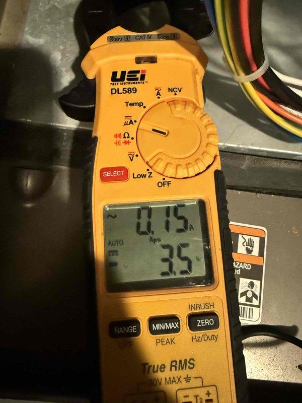 Diagnosed intermittent operation issue on 5-year-old furnace. Performed electrical testing with clamp meter, measuring 0.75A current draw and 3.5Hz frequency on control circuit. Inspected ductwork for proper installation and airflow restrictions. Resolved issue and verified proper system operation.