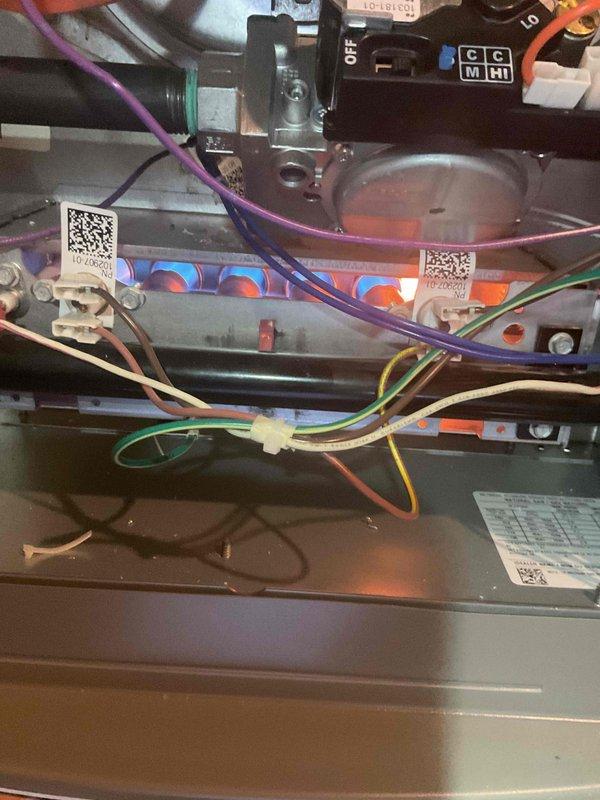 Completed Gold Furnace Inspection on 1-year-old forced air system located in basement. Inspected electrical connections, control components, and wiring integrity within the main control panel. Examined humidifier mounting, ductwork connections, and PVC ventilation components for proper installation and operation.