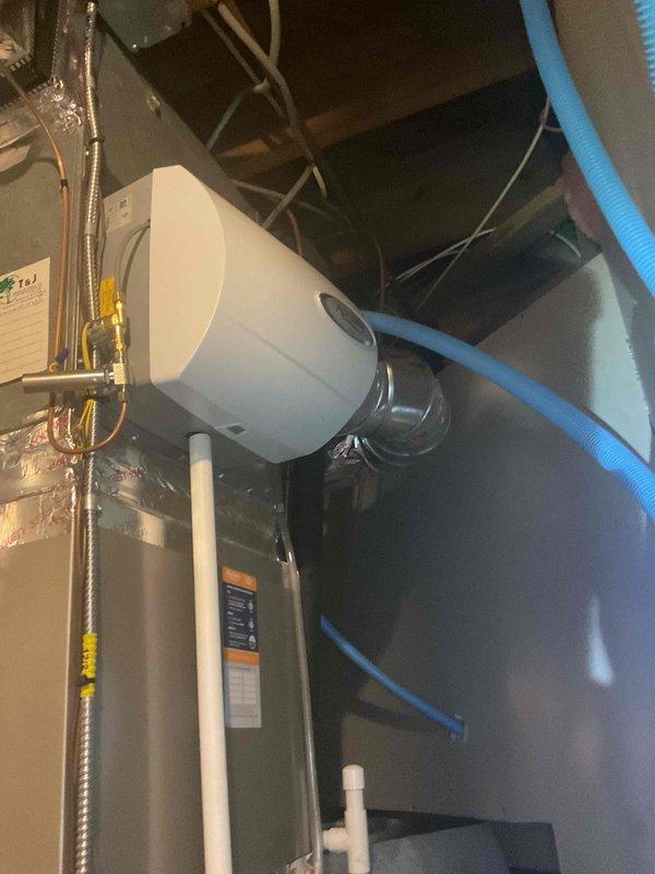 Completed Gold Furnace Inspection on 1-year-old forced air system located in basement. Inspected electrical connections, control components, and wiring integrity within the main control panel. Examined humidifier mounting, ductwork connections, and PVC ventilation components for proper installation and operation.