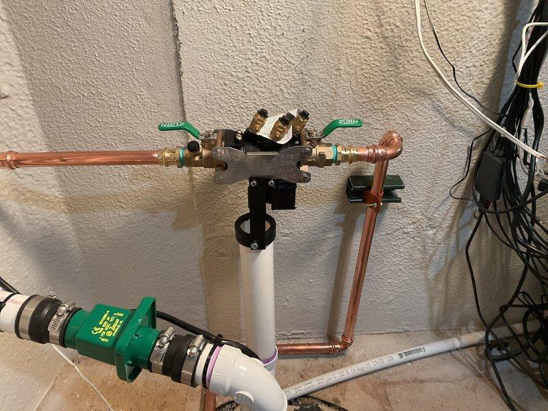 Performed inspection and service on primary/backup pump system. Verified proper operation of copper supply lines, PVC drainage components, and control valves. All connections were secure with no signs of leakage or corrosion; system functioning as designed.