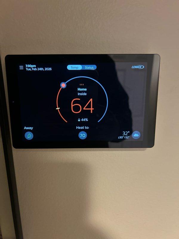 Successfully completed installation of a complete HVAC system including a 110,000 BTU furnace, 4-ton AC unit, and whole-home humidifier with proper mechanical and electrical connections. System features a Lennox S40 smart thermostat with humidity control and temperature monitoring capabilities, and all necessary ductwork was properly connected with appropriate PVC venting installed according to manufacturer specifications.