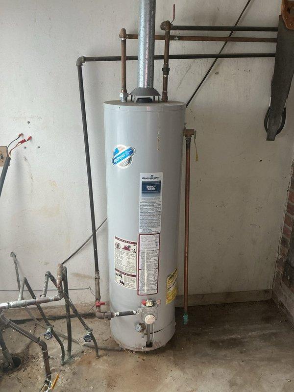 Successfully installed a new 40-gallon water heater to replace customer's existing 30-gallon unit. Completed all necessary plumbing connections including copper supply lines, proper venting, and drainage. System was tested and confirmed to be functioning correctly with no leaks observed.