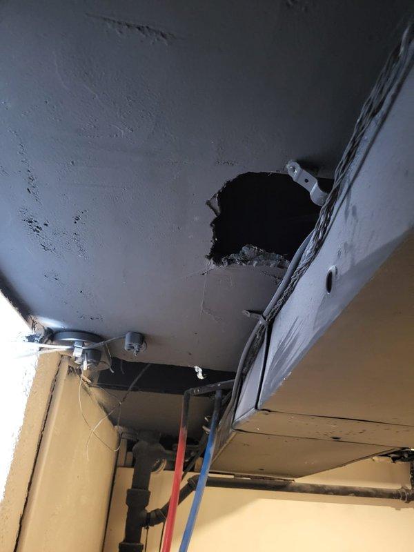 Conducted a comprehensive evaluation for full system replacement of an aging HVAC unit (30+ years old) located in the basement. Inspection revealed significant ceiling damage with exposed wiring and structural elements, including visible pan joists that will require proper consideration during installation of the new system. Prepared quote for complete AC and furnace replacement with documentation of existing conditions to ensure proper system design and installation parameters.