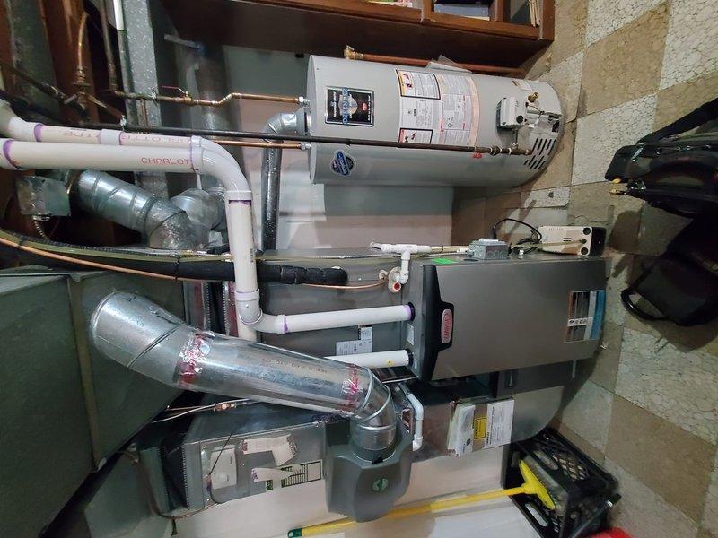 Performed Gold Furnace Inspection on 2023 model forced air system located in basement. Visual inspection confirmed proper blue flame combustion pattern and verified integrity of electrical connections. All ductwork, PVC venting, and system components appear properly installed with no visible issues detected.