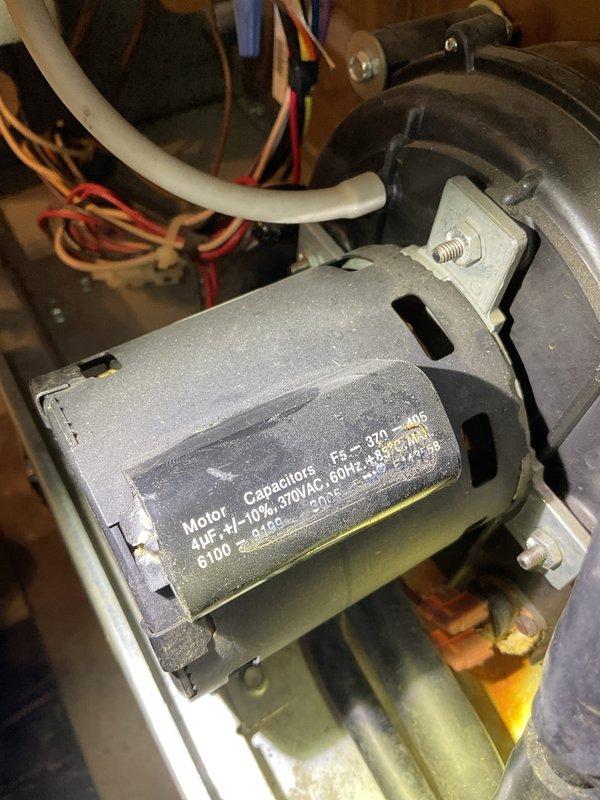 Completed Gold Furnace Inspection on an aging forced air system (20+ years). Inspected motor capacitor connections and electrical components, noting normal operation despite age-related dust accumulation. Filter showed significant particulate buildup requiring replacement to maintain optimal system efficiency.