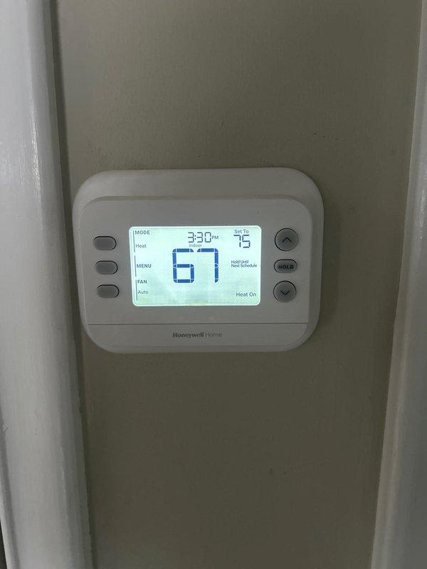 Installed 45,000 BTU furnace with new Honeywell Home digital thermostat, 500m filter, and pump. Connected humidifier and performed necessary mechanical and electrical reconnections. System successfully tested with heat functioning properly at set temperatures.