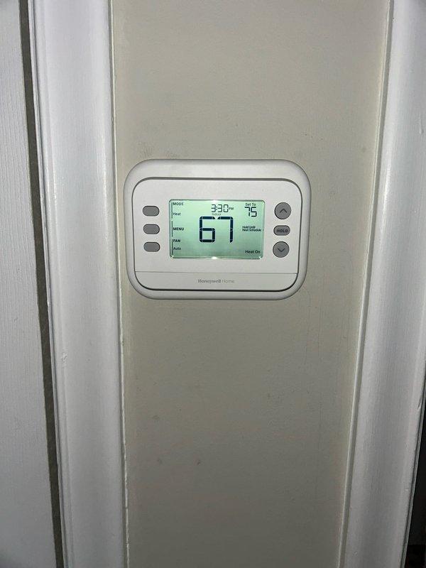 Installed 45,000 BTU furnace with new Honeywell Home digital thermostat, 500m filter, and pump. Connected humidifier and performed necessary mechanical and electrical reconnections. System successfully tested with heat functioning properly at set temperatures.