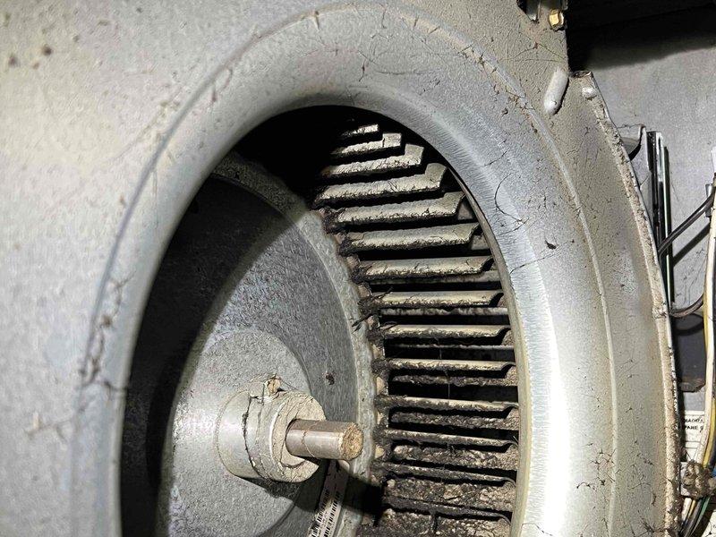 Responded to no-heat call for a duplex unit. Diagnosed and serviced 10+ year old furnace located in basement, finding significant dust accumulation in blower assembly causing restricted airflow. Replaced severely clogged air filters (16x25x1) with new filters, cleaned blower wheel, and verified proper system operation. Heat was successfully restored to the east side of the duplex.