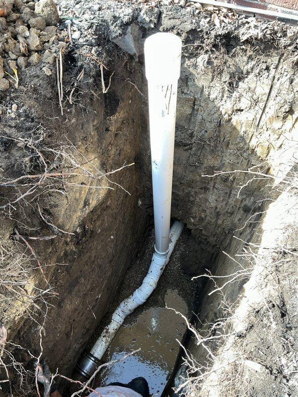 Completed excavation work for floor break repair as per estimate, exposing and addressing drainage pipe issues. Installed new PVC piping with proper elbow joint connections in the excavated area where standing water had accumulated. Miss Dig was contacted prior to excavation and all necessary documentation has been completed with customer approval.