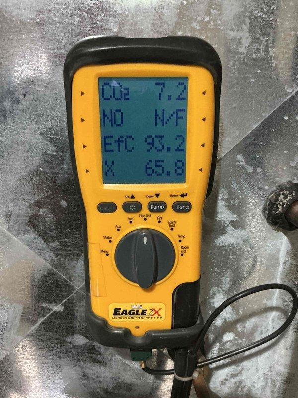 Responded to service call for 9-year-old furnace not maintaining temperature properly. Diagnostic testing revealed efficiency at 93.2% with combustion analyzer. Inspected and replaced faulty motherboard, resolving temperature regulation issues and restoring proper system function.