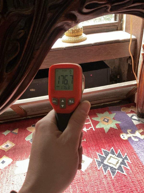 Responded to service call for no heat in office space while other areas maintained proper heating. Diagnostic testing revealed proper boiler operation with temperature readings of 176.7°F at supply lines. Ambient temperature readings showed 83.6°F, indicating the system was functioning correctly but distribution to the office zone was compromised. Located and cleared blockage in zone valve serving the office area, restoring proper heat flow to the affected space.