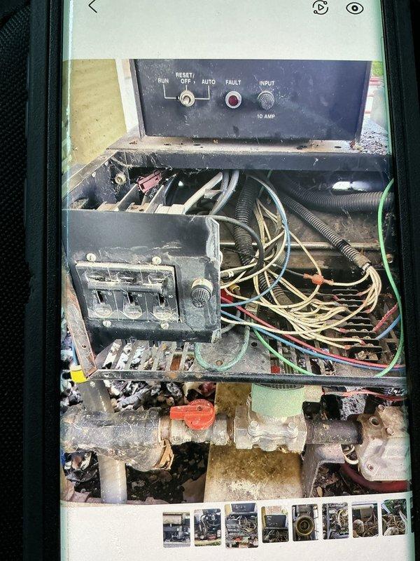 Performed diagnostic service on a 17KW Water Cool Kohler generator that was shutting down after 10-15 seconds of operation. Inspected control panel interface and internal electrical components, finding signs of wear and accumulated debris. Examined wiring connections and circuit board for potential faults causing the intermittent operation issue.