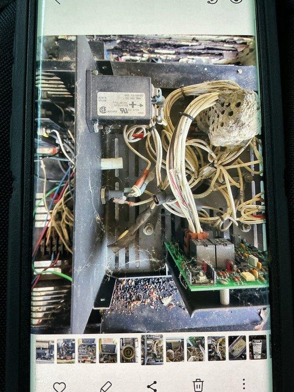 Performed diagnostic service on a 17KW Water Cool Kohler generator that was shutting down after 10-15 seconds of operation. Inspected control panel interface and internal electrical components, finding signs of wear and accumulated debris. Examined wiring connections and circuit board for potential faults causing the intermittent operation issue.