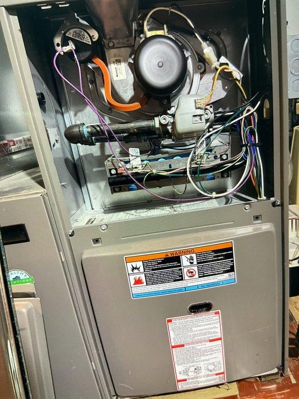 Responded to a no-heat call on a 5-year-old Lennox furnace located in the basement. Diagnostic testing revealed thermostat was properly calling for heat (set at 73°F with current temperature reading 60°F), but furnace was not responding. Upon inspection of internal components, identified and replaced a faulty ignition control module that was preventing proper startup sequence. System now operating correctly with confirmed heat production.