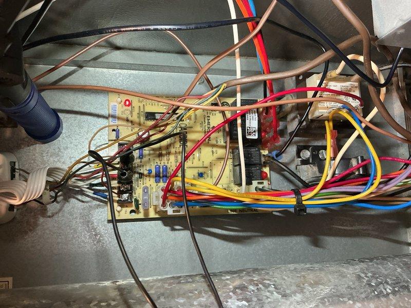 Responded to callback for 10+ year old furnace failing to stay operational. Upon inspection of the control board and wiring connections, found significant wear on electrical components. Cleaned connections, tested ignition sequence, and verified proper operation after service.