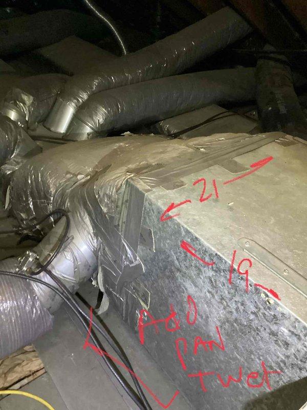 Conducted replacement estimate for 28-year-old furnace with noisy inducer motor located in attic. System inspection revealed aging ductwork with existing flexible insulated ducts connected to main air handler unit. Customer preferred full system replacement due to equipment age rather than repair of the failing motor component.