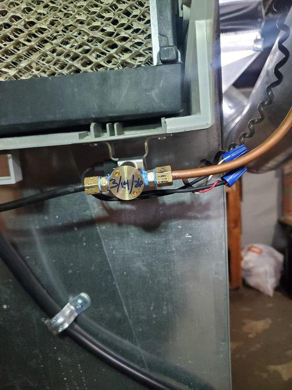 Performed diagnostic assessment on non-operational humidifier installed in 2020. Inspected system components including water supply valve and connection to HVAC system. Identified and resolved humidifier functionality issue, restoring proper operation.