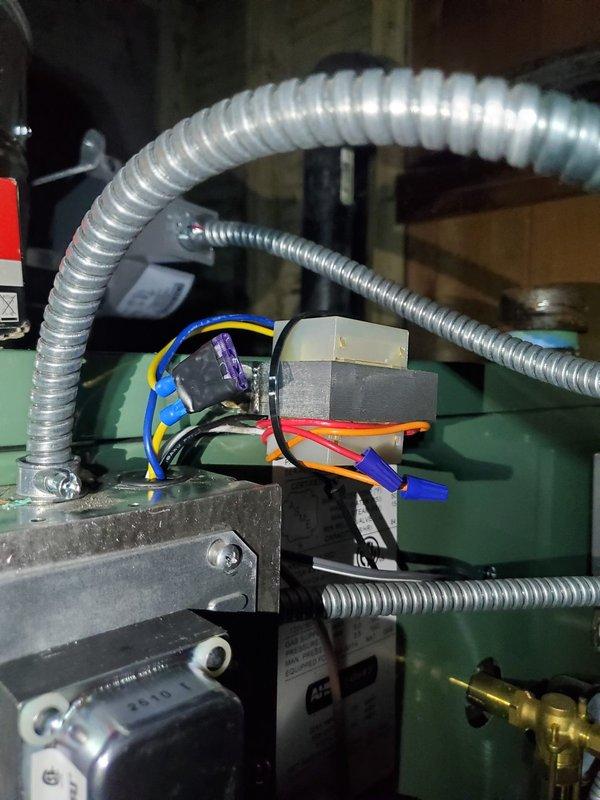 Responded to service call for recently repaired 5-month-old boiler that was completely non-operational. Conducted diagnostic inspection of electrical components, identifying faulty wiring connections at the transformer module. Repaired damaged wire connections and restored proper functionality to the system.