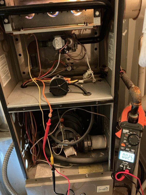 Responded to no-heat call for furnace that was starting but not maintaining operation. Performed diagnostics with multimeter on electrical components and identified low voltage issue. Successfully repaired the system by cleaning flame sensor and verifying proper gas burner ignition, restoring normal heating operation to meet thermostat demand.