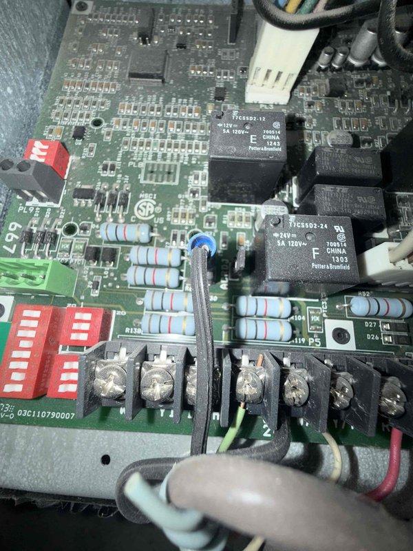 Diagnosed fan speed issue on 10-year-old furnace that was operating only on low speed while still providing heating/cooling. Performed PCB inspection and used borescope to examine internal components. Identified faulty control board relay affecting fan speed operation. System otherwise functioning properly.