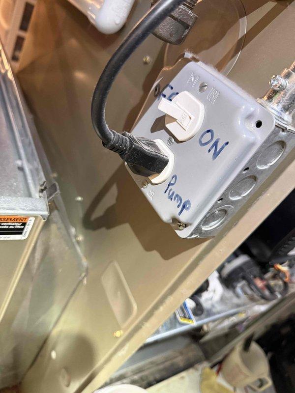 Responded to no-heat call for 12-year-old furnace in basement. Diagnosed electrical issue with pump switch which was improperly positioned, causing system failure. Restored proper electrical connection, verified furnace operation, and performed safety inspection of adjacent ProLine Commercial Grade water heater to ensure proper ventilation and no adverse impacts to heating system.