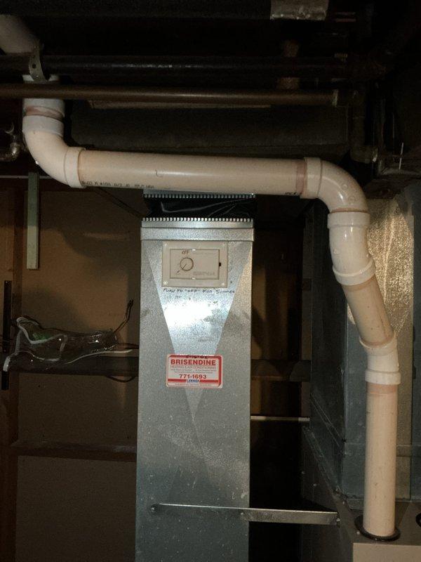 Conducted assessment of non-operational electric furnace in residential property. Unit appears to be older model Brisendine system with standard ductwork configuration and PVC condensate drainage. Recommended complete replacement due to age and failure status. Photos documented current installation setup in utility area for proper replacement specifications.