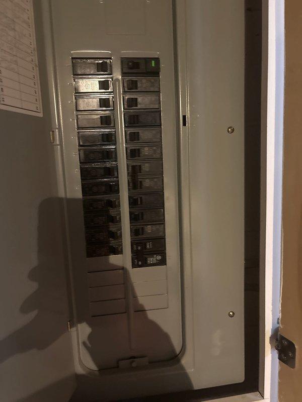 Completed service call for sold repair of electrical system. Inspected main circuit breaker panel, verified proper operation of breakers and indicator lights. Installed new electrical outlet with proper grounding near gas line connection point.