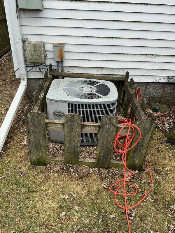 Performed inspection of water damage affecting multiple HVAC components with leakage originating from chimney liner. Evaluated 20+ year old furnace and recently installed hot water tank for replacement, also assessed Carrier outdoor condenser unit which shows weathering and may require replacement due to water damage. Customer requires comprehensive solution for furnace, chimney liner, and potentially AC and hot water tank replacement.