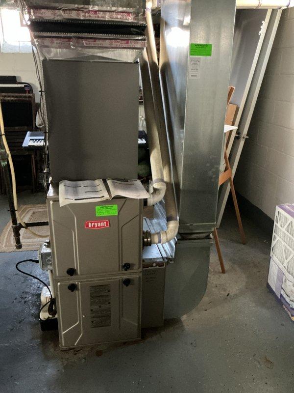 Completed on-site assessment for whole-home humidification system installation on existing Bryant forced-air heating system. Evaluated current ductwork configuration, furnace compatibility, and utility room infrastructure including available water supply lines and drainage options to determine optimal humidifier placement and integration requirements.