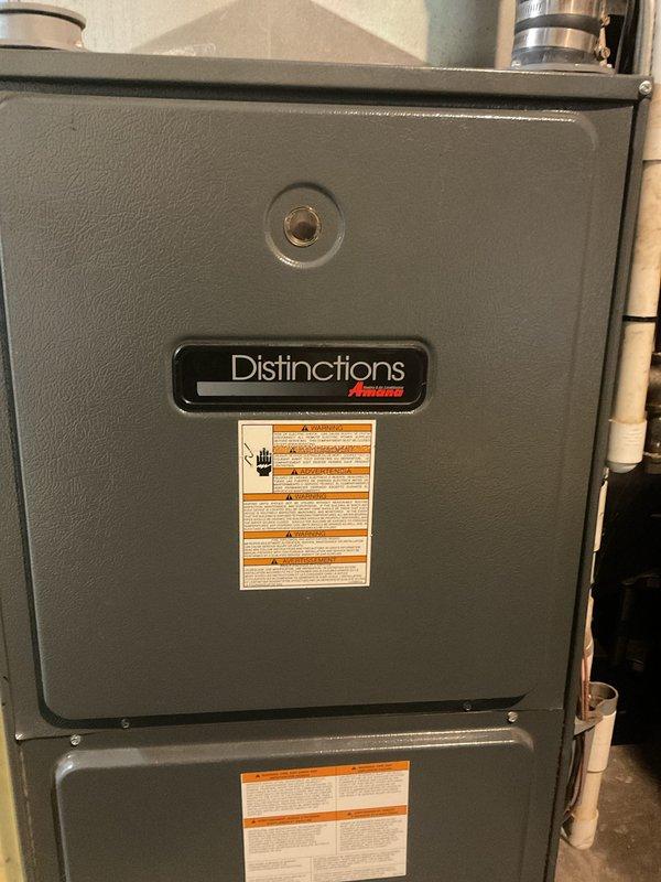 Completed comprehensive inspection of 18-year-old Amana Distinctions furnace per customer request to assess overall condition and remaining service life. Performed thorough visual examination of unit exterior, internal components, heat exchanger, burner assembly, and all safety controls. Evaluated ductwork connections, humidifier operation, and venting system integrity. All major components showed normal wear consistent with age, with no immediate safety concerns or critical failures identified. Furnace currently operational but nearing end of typical service life expectancy for this model.