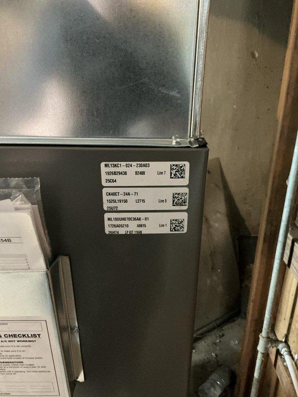 Completed full HVAC system installation including Lennox 70,000 BTU furnace and 2-ton air conditioning unit in rear yard location. Installed new thermostat, condensate pump, and ductwork with liner, performed all mechanical reconnections, and coordinated electrical work. Mechanical and electrical permits obtained, system registered for utility rebate program with AHRI certificate 21558456, and all equipment labeled and documented per code requirements.