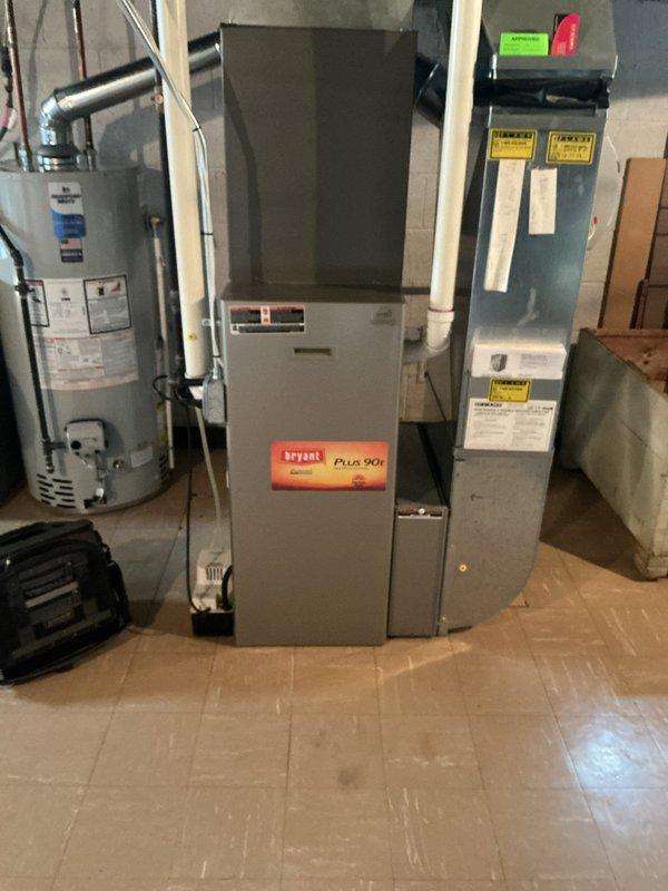 Responded to no heat call for basement-installed furnace under 10 years old with reports of declining temperature and unusual noises. Performed diagnostic inspection of furnace unit and captured documentation of internal components including heat exchanger tubes and blower assembly. Identified and resolved issue causing temperature control problems and operational noise, restoring system to proper heating function.
