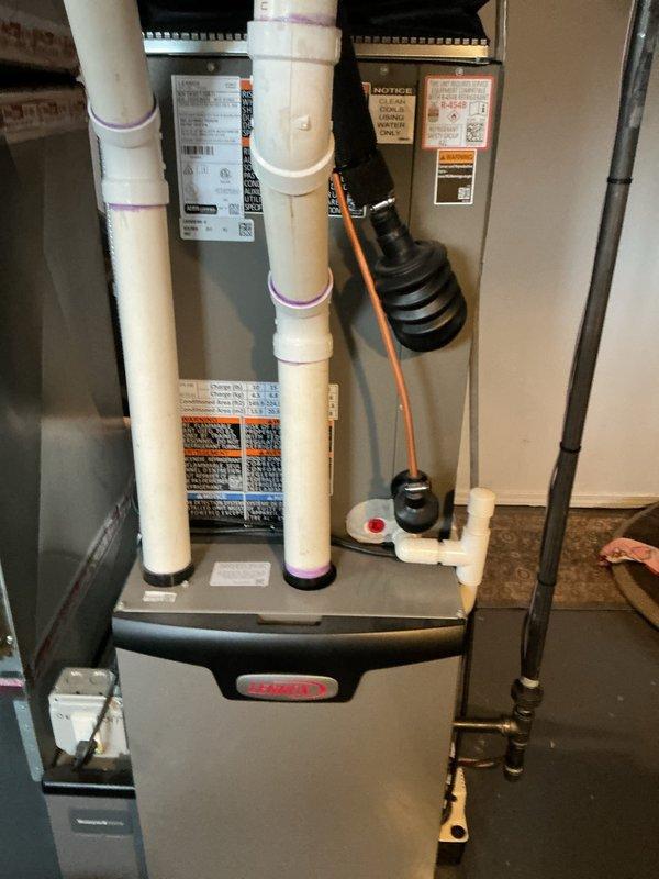 Performed system start-up on newly installed Bryant HVAC system in basement, including furnace and evaporator coil assembly. Verified proper operation of all components, checked refrigerant levels, tested condensate pump functionality with drainage lines, and confirmed proper venting through PVC exhaust system. All equipment operating within manufacturer specifications and system ready for normal use.