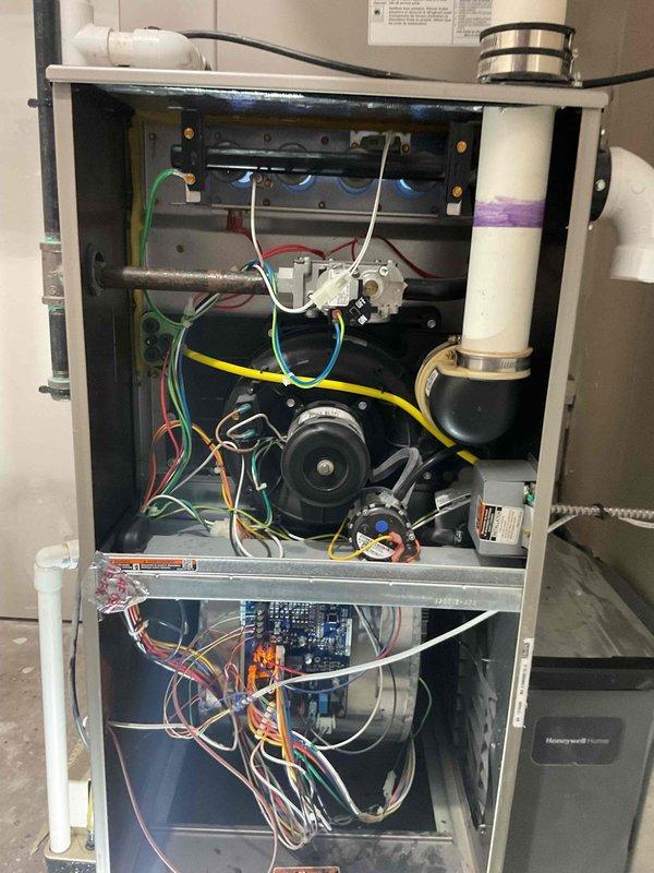 Responded to no-heat call at daycare facility for commercial furnace system. Upon inspection, accessed furnace cabinet and performed diagnostic evaluation of gas valve assembly, ignition system components including flame sensor rods, blower motor operation, and control board functionality. Verified all electrical connections, gas line integrity, and condensate drainage system, restoring unit to full operational status.