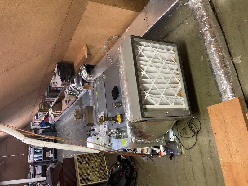 Completed a two-day installation of a 4-ton Unico air conditioning system including a new condenser unit positioned in the rear yard, Unico air handler coil installed in the attic space, and programmable thermostat. Performed system flush to ensure proper refrigerant flow and reconnected all electrical components. Installed new air filtration system with pleated filter, ran flexible ductwork with metallic insulation from the air handler, and mounted necessary control boxes and transformers. Obtained mechanical permit prior to installation and verified all components were properly wired and secured to framing. Conducted final system testing to confirm cooling operation, airflow distribution through existing vent registers, and proper thermostat communication with equipment.