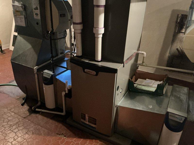 Completed comprehensive Gold AC inspection on 2023 Lennox system with basement-located air handler. Performed full system evaluation including condenser unit inspection, refrigerant level check, electrical connections testing, and airflow measurements. Replaced two 20x25x4 MERV 11 Honeywell Home air filters (models FC100A1003 and FC100A1037) to ensure optimal air quality and system efficiency. Verified all equipment operating within manufacturer specifications with no issues detected. System confirmed functioning properly and ready for cooling season.