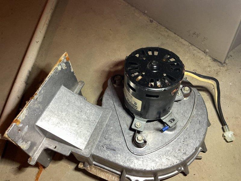Responded to customer report of unusual noise from furnace while unit remained operational. Upon inspection, diagnosed failing inducer motor assembly exhibiting excessive vibration and abnormal sound during operation. Removed defective inducer motor from furnace cabinet and ordered replacement unit from Lennox Madison Heights under purchase order 1308742-001. Documented existing blower motor assembly condition showing normal wear patterns and verified electrical connections remained secure. System temporarily operational pending inducer motor replacement to eliminate noise issue and prevent future failure.