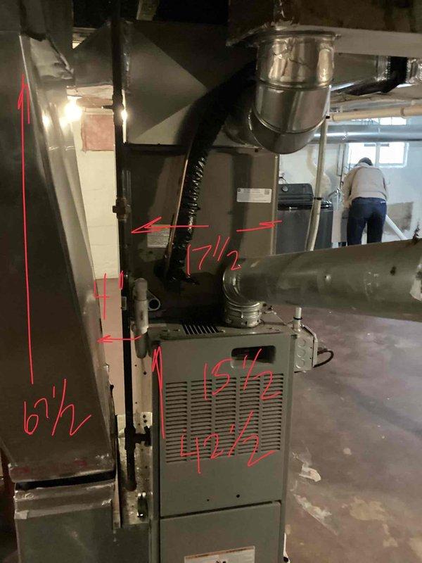 Completed furnace inspection for city rental license requirement at residential property. Basement-located furnace system was thoroughly evaluated, including examination of electrical panel, venting components, and ductwork connections. Documented equipment condition with measurements of critical components and verified proper installation of flexible ductwork, metallic vent piping with rain cap, and plenum connections to ensure system compliance with municipal safety standards.