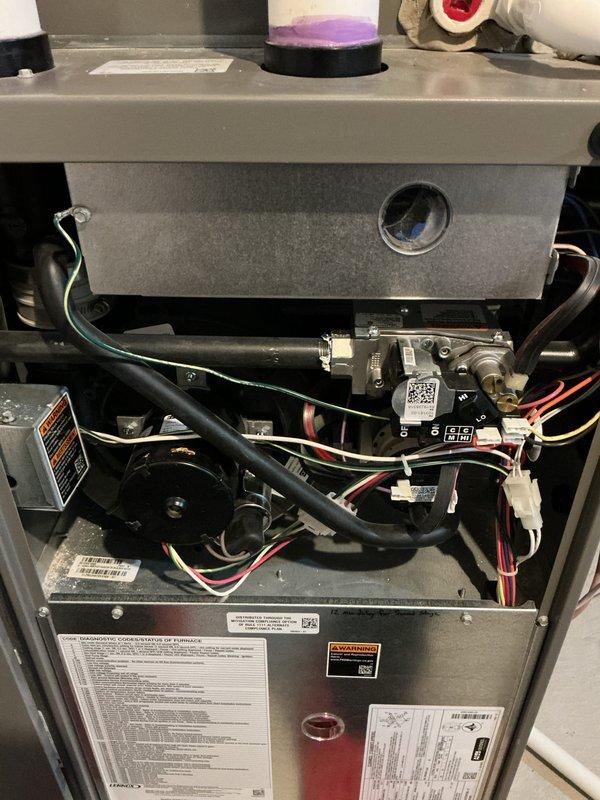 # HVAC Maintenance - Gold Furnace Inspection

Performed comprehensive Gold-level furnace inspection on residential forced-air heating system located in basement. Conducted thorough visual examination of all internal components including blower motor assembly, gas valve, heat exchanger, electrical connections, and control systems. Inspected wiring harnesses for proper routing and secure connections, verified all wire terminals and color-coded conductors were intact. Examined gas valve operation and piping connections for proper installation and safety compliance.

Assessed blower motor assembly and housing for operational integrity. Verified all manufacturer labels, specification plates, and warning decals were legible and properly affixed to equipment. Inspected combustion air openings and ventilation pathways. Checked electrical control board, safety switches, and limit controls for proper function. Examined condensate drainage system and tubing for clamps and secure mounting.

Evalua