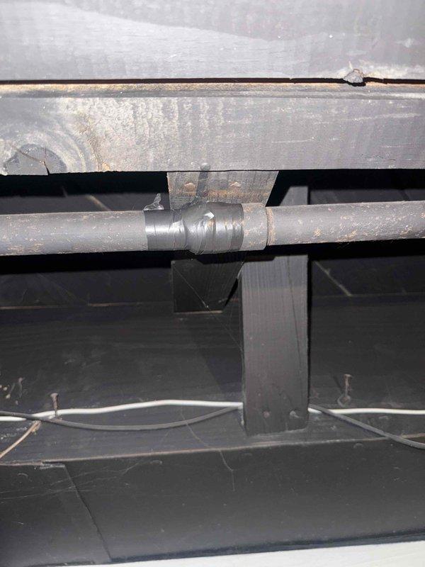 Responded to gas leak report on 13-year-old furnace located in basement. Upon arrival, contacted customer as requested prior to beginning inspection. Conducted thorough visual inspection of gas supply lines, connections, and furnace components in basement utility area. Inspected exposed copper gas piping, shut-off valves, and connection points along ceiling joists and vertical drops for signs of leakage or deterioration. Examined flexible gas connector at furnace and all threaded connections. Performed pressure test on gas line system to identify source and severity of leak. Documented existing plumbing infrastructure including pipe routing, valve locations, and overall condition of gas delivery system. Photographed gas line configuration, pipe supports, and connection points for estimate preparation. Noted unit continues to operate and provide heat despite reported leak. Provided customer with detailed assessment of gas line condition and prepared comprehensive estimate for necessary 