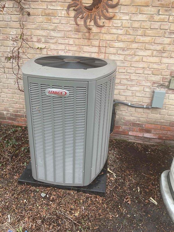 Performed system start-up and commissioning on newly installed Lennox air conditioning system with basement evaporator coil. Connected and tested refrigerant lines, verified electrical connections at outdoor condensing unit, and confirmed proper operation of all components including compressor, fan motor, and control board.