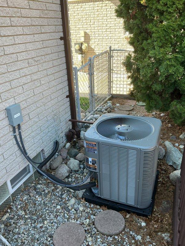 Performed system start-up on newly installed air conditioning system with basement evaporator coil. Verified proper refrigerant charge, tested thermostat operation and system controls, confirmed adequate airflow through coil, and ensured outdoor condensing unit was functioning correctly with no abnormal sounds or vibrations. System is operational and cooling properly.