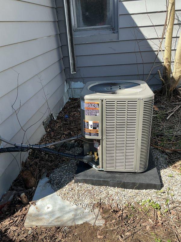 Completed AC system startup on basement coil and outdoor condensing unit. Performed initial system inspection, verified proper refrigerant connections at evaporator coil, checked electrical connections and condensate drainage, and confirmed operational status of both indoor and outdoor equipment components.