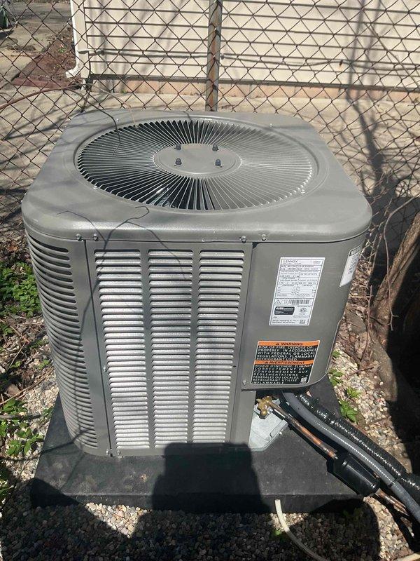 Completed AC system startup and inspection for basement coil installation. Verified outdoor condenser unit operation, checked refrigerant line connections and fittings for proper seal, and confirmed all electrical connections secure. Unit tested and running within normal operating parameters.