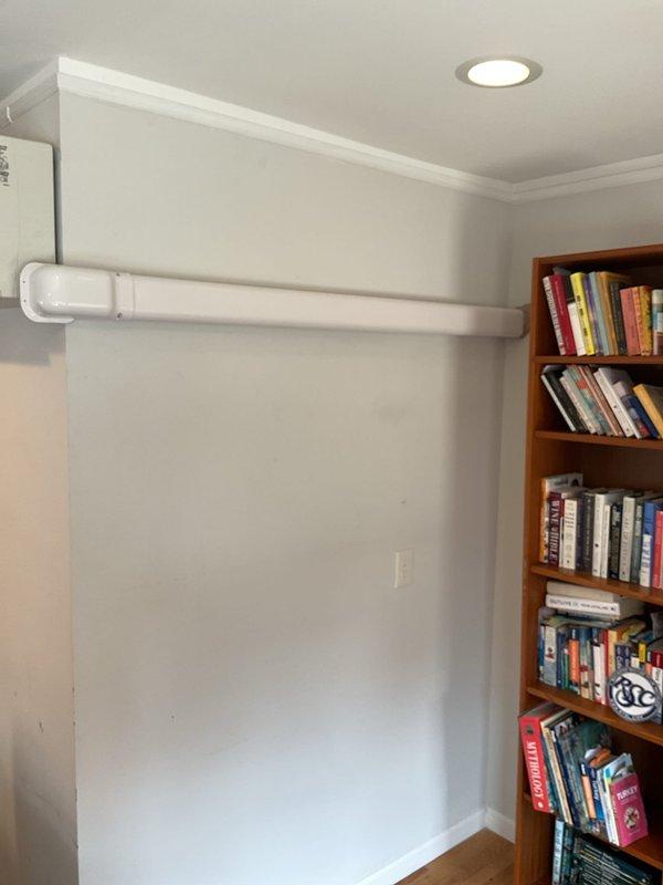 Successfully installed a Cadet Con 150-2 electric baseboard heater (115V) in the bathroom adjacent to the family room, including complete electrical wiring and connection. Installed approximately 12 feet of line hide to conceal exposed refrigerant lines in the family room and completed repairs to existing exterior line hide. All installations tested and verified operational, with heating unit properly mounted and functioning according to manufacturer specifications.